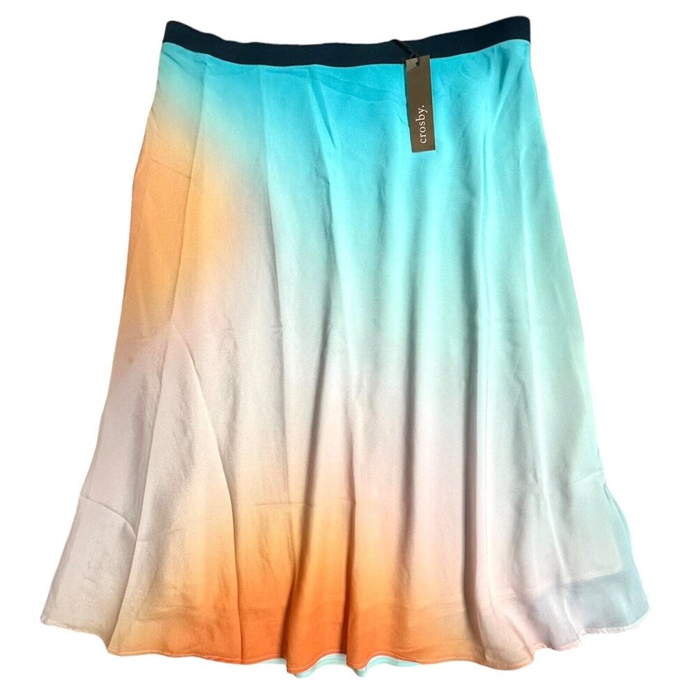 Crosby. Women's Ombre A-Line Midi Skirt Lined Lightweight Size L Nosara Sunset